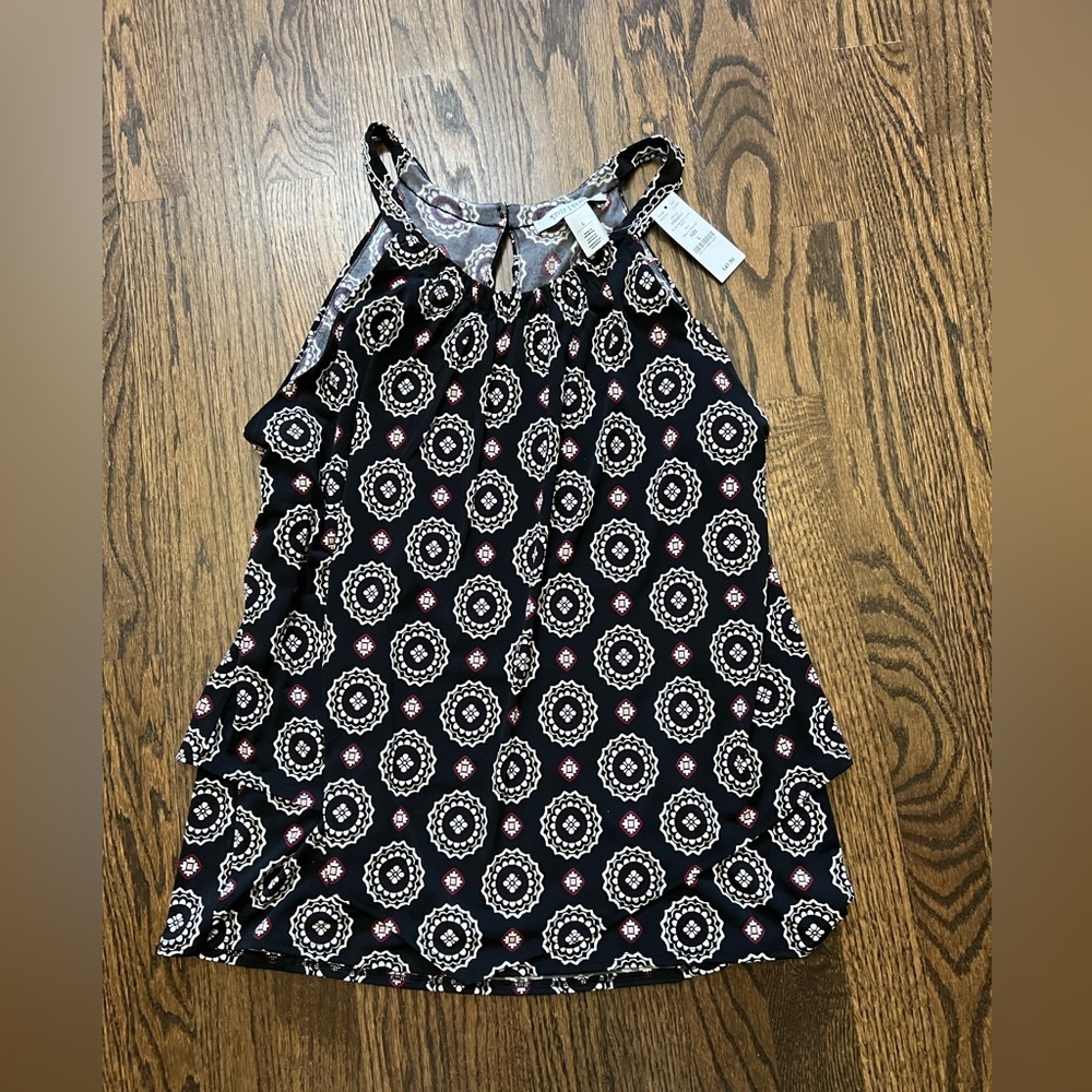 WHBM Red, Black and White Patterned Sleeveless Top